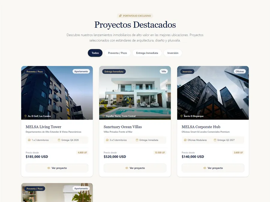 Proyectos destacados con filtros